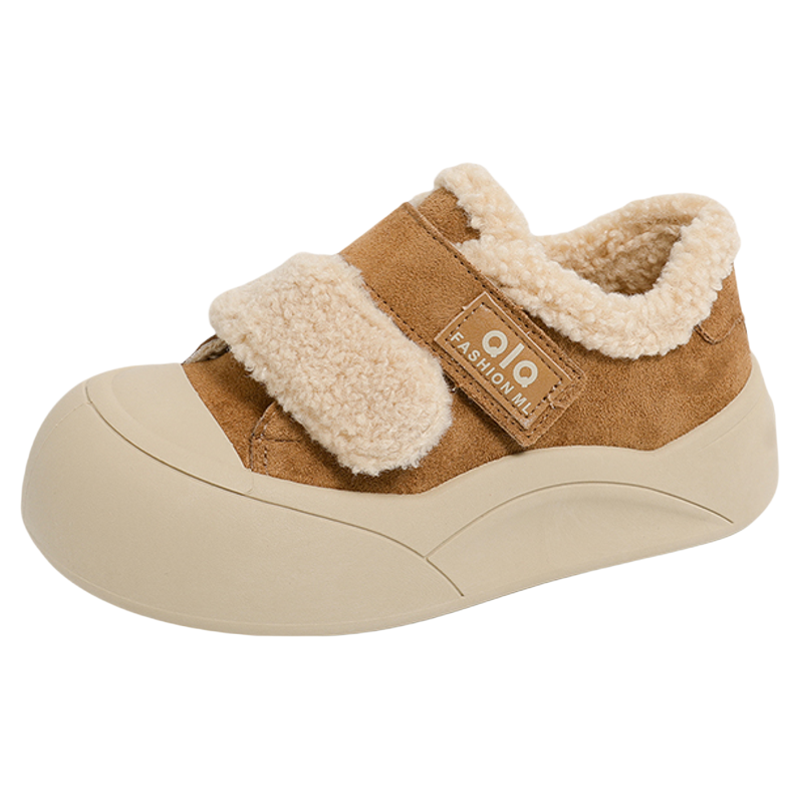 踩屎感毛毛棉鞋女2025新款冬季加绒保暖魔术贴厚底面包板鞋小码34