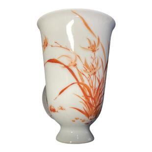 景德镇陶瓷全手绘釉上彩矾红兰草主人杯茶杯茶碗单杯茶盏包邮80ml