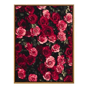 玫瑰花墙diy数字油画花卉手工填色画治愈系解压手绘客厅装饰挂画