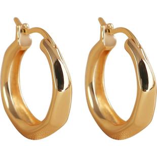 卡伦图素圈耳环圈圈女小众18K金色大耳圈高级感925纯银针耳饰新款