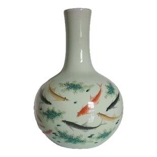 仿大清同治年制粉彩鱼藻纹小胆瓶 仿古瓷器摆件古玩老货收藏品