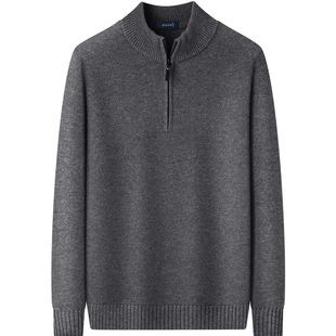 【10%羊绒 10色可选】庄吉男士羊毛衫冬款半高拉链立领套头厚毛衣