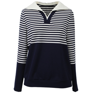 飞尼克斯定位条纹海军领针织衫女2026春季新品休闲风T恤