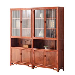 刺猬紫檀书柜红木新中式全实木带玻璃门柜子家用展示柜花梨木书橱