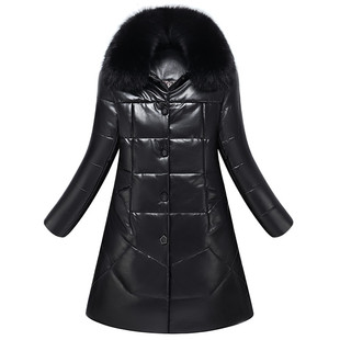 海宁真皮皮衣女士绵羊皮羽绒服加绒加厚妈妈装大码外套冬季棉服新