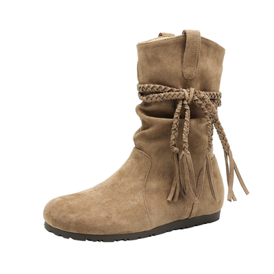 达芙妮平底勃肯短靴流苏堆堆中筒