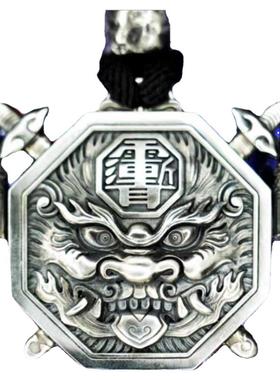 铜镀银天师系列原创做旧打造太极八卦珐琅吊坠黑虎护佑转运牌项坠