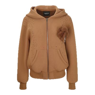 ARTE PURA2025秋冬新款烫钻空气层可拆卸毛绒胸针卫衣女慵懒外套