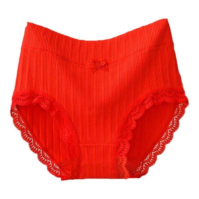 本命年大红色内裤女纯棉高腰收腹包臀蕾丝边大码内裤全棉女士三角