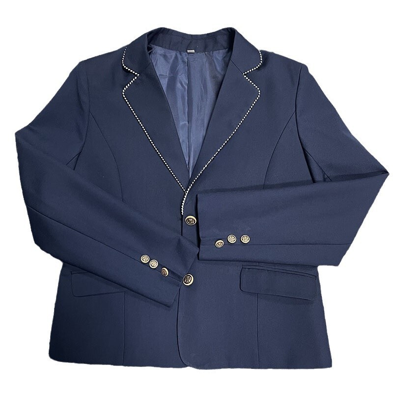 兔言舍绀色白条纹西装外套 日系秋冬JK/DK制服学院风修身西服上衣