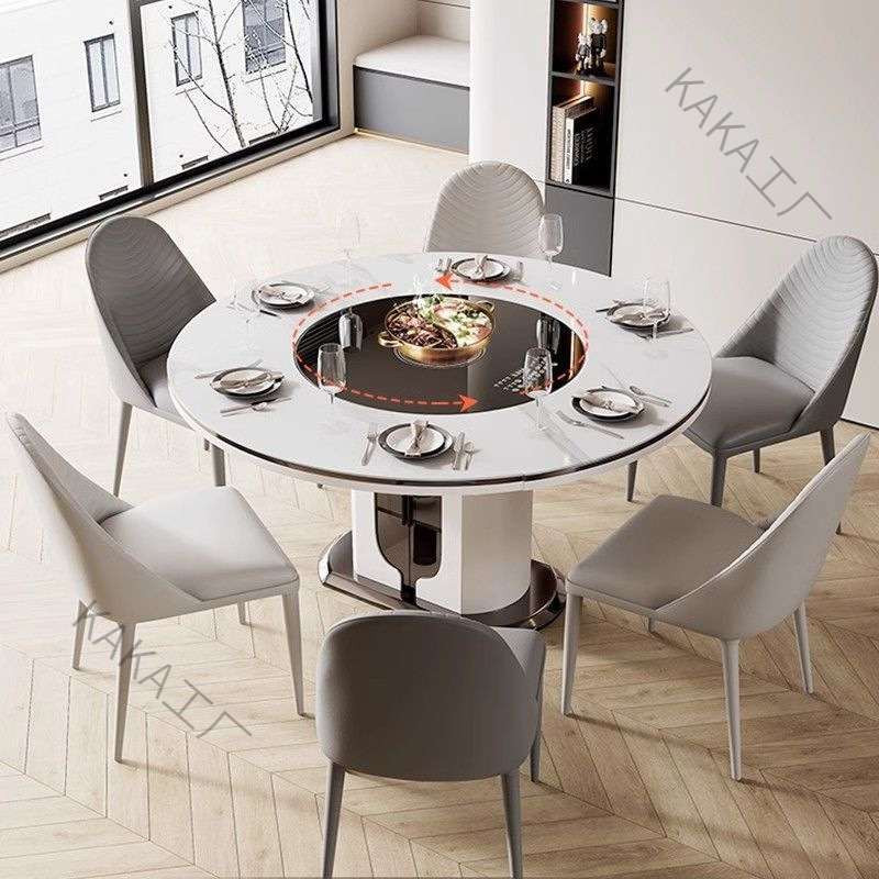 批发LCP1多功能岩板组合餐桌伸缩电磁炉现代简约家用圆形餐桌椅转