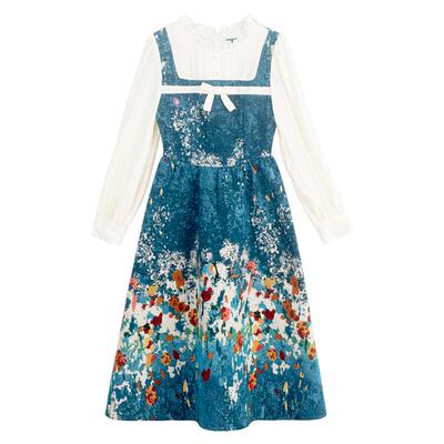 KEIKO油画风提花假两件A字长裙