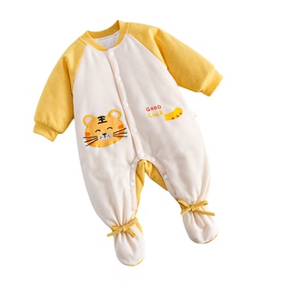 婴儿冬款连体衣新生宝宝加厚冬装连脚连袜夹棉衣服秋包脚棉服冬季