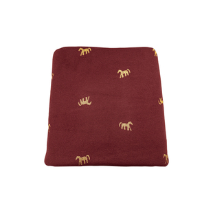 酒红加厚莫代尔羊毛呢 金线骏马刺绣面料 马年国风大衣外套定制料