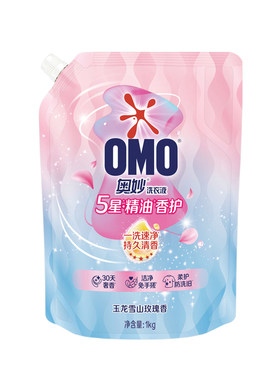 奥妙5星香护洗衣液五星精油玫瑰香茉莉香柔顺护衣袋装1kg家用正品