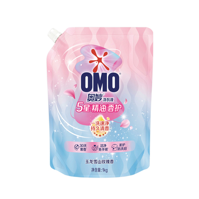 奥妙5星香护洗衣液五星精油玫瑰香茉莉香柔顺护衣袋装1kg家用正品