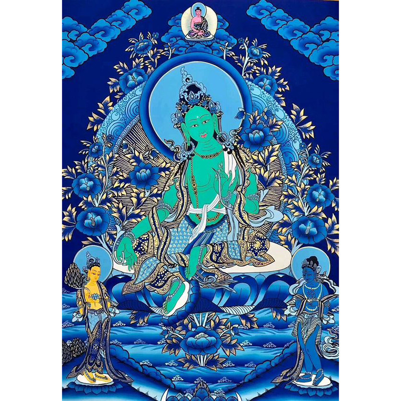 印花玄关人物中式绿度母十字绣
