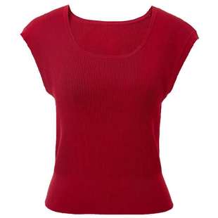 ibudu2025春季新款纯色坑条针织衫U领修身毛衫显瘦短款简约女