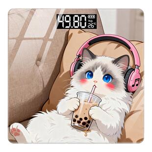 卡通小喵智能家用体重秤高精准称重蓝牙电子秤人体专用称重计器