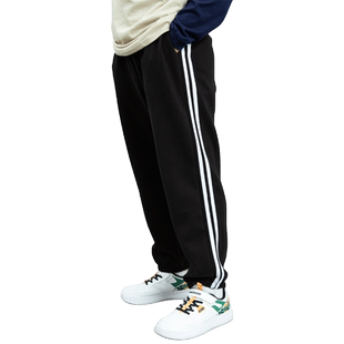 胖童裤子男童藏青色校服裤加肥加大初中生小学生两条杠男孩运动裤