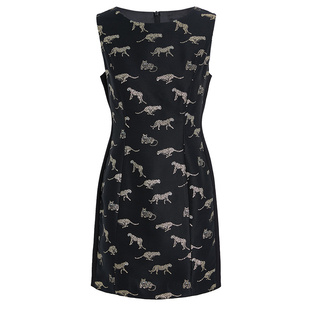 KODICE圆领无袖连衣裙春秋季新款黑金印花修女装身收腰显瘦裙子