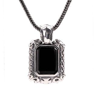 法国IDee黑宝石方牌纯银项链男 潮男泰银吊坠个性嘻哈潮流配饰品