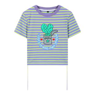 innplanet26夏新款大力水手印花正肩条纹短款抽绳T恤女PO11TS819A