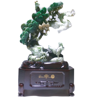 大师玉雕 三只松鼠 常青不老松 独山玉石新中式花鸟摆件工艺品