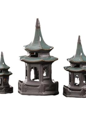 六角亭凉亭微景观小宝塔摆件造景园艺花盆水族箱鱼缸茶宠假山配件