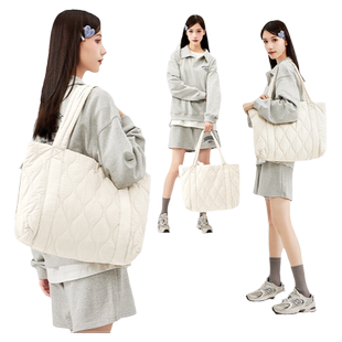 包包女2024新款日系托特包大学生单肩包女大容量羽绒包电脑手提包