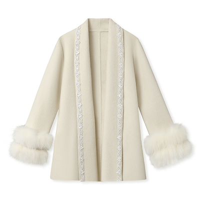 新中式国风刺绣翻领显瘦毛呢外套