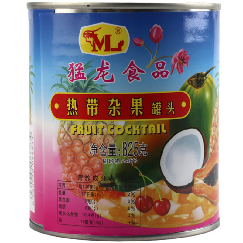 猛龙热带杂果罐头4罐*825g实惠大克数包装混合水果铁皮装餐饮什锦