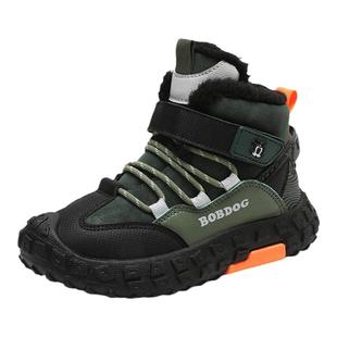 巴布豆男童棉鞋冬季加绒加厚保暖大棉中大童高帮防水儿童运动鞋