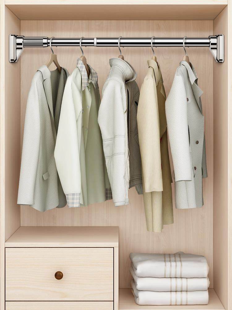 免打孔可伸缩固定衣柜杆挂衣杆晾衣杆衣橱横杆挂衣服撑杆衣通衣杆