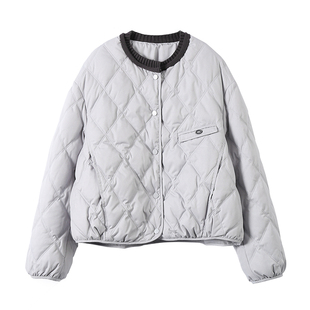 淘么淘 温暖小森系 别致菱格轻薄针织拼接圆领白鸭绒短款羽绒服女