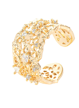 法式蕾丝锆石新年开口可调节戒指