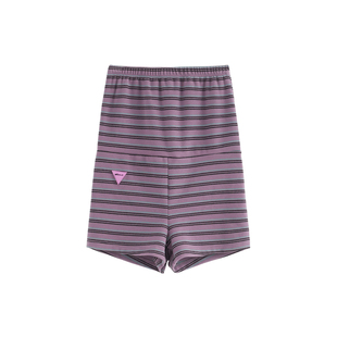 王润SOHANA2025美式辣妹高腰堆叠弹力保暖小绒毛条纹短裤打底裤