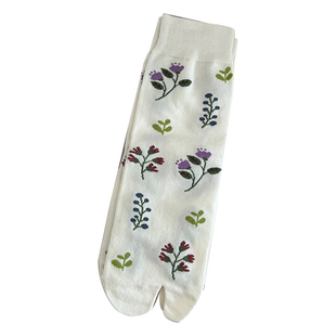 春秋季新款简约韩风花卉分趾袜tabi二趾袜中筒女袜ins款堆堆袜