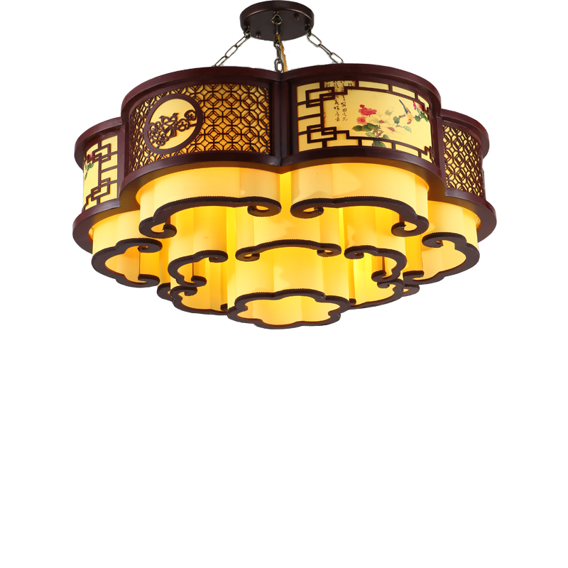中式木艺吊灯新古典客厅火锅店复古羊皮灯酒店大厅餐厅定制灯具