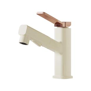 惠达奶白色面盆龙头抽拉式浴室台盆洗漱冷热水龙头洗脸盆龙头KS7