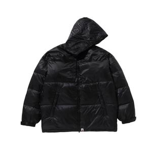 BAPE男装24年秋冬同色系鲨鱼刺绣光面宽松连帽羽绒服144002N