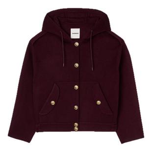 SANDRO2025秋冬新款女装法式气质时尚绵羊毛金色扣饰抽绳连帽外套