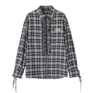 SOMESOWE 木耳边拉链格纹衬衫