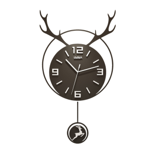 北欧鹿头挂钟客厅家用时尚个性创意网红挂墙钟表简约现代静音时钟