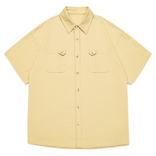 GOGOSOON夏季新款短袖衬衫250g全棉翻领男生青少年宽松休闲衬衣Q