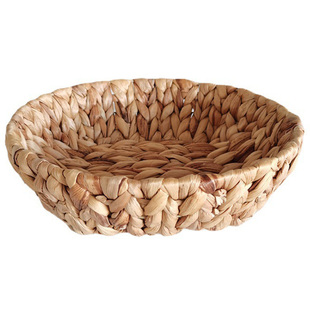 水葫芦草编圆形果篮格调家居装果盘朴实手工艺田园框子无漆日式篮