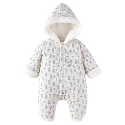 【清仓】babylove宝宝夹棉连体衣冬季连帽哈衣婴儿法式碎花外出服