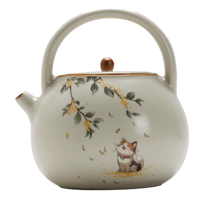 桂花猫汝窑提梁壶家用功夫茶具