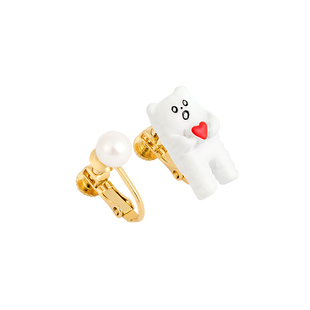 OSEWAYA耳钉可爱小熊比心珍珠AB款耳环无耳洞动物高级感耳饰礼物