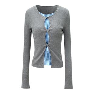 REOPtion「具象美貌」原创设计假两件扭结针织上衣百搭通勤打底女